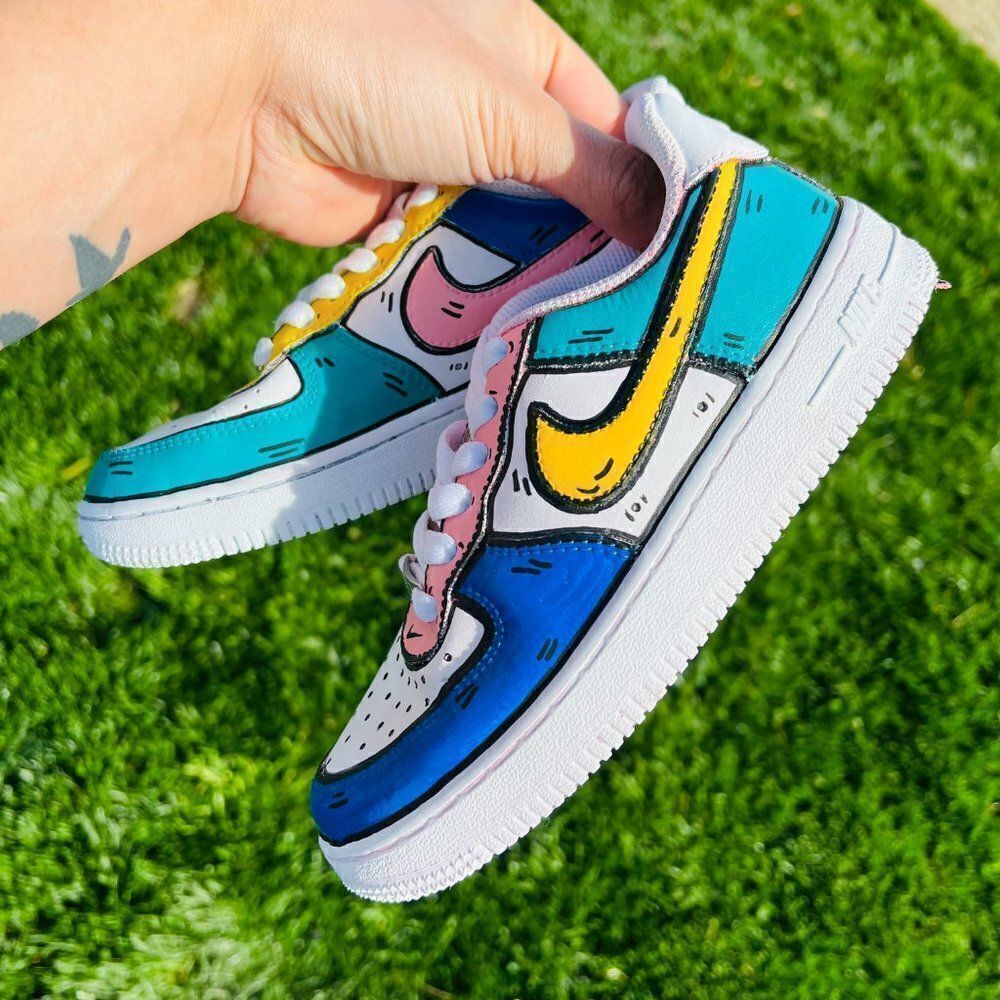 NIKE Air Force 1 Unisex Custom Color Block Pop Art Cartoon Sneakers NWB - Picture 3 of 6
